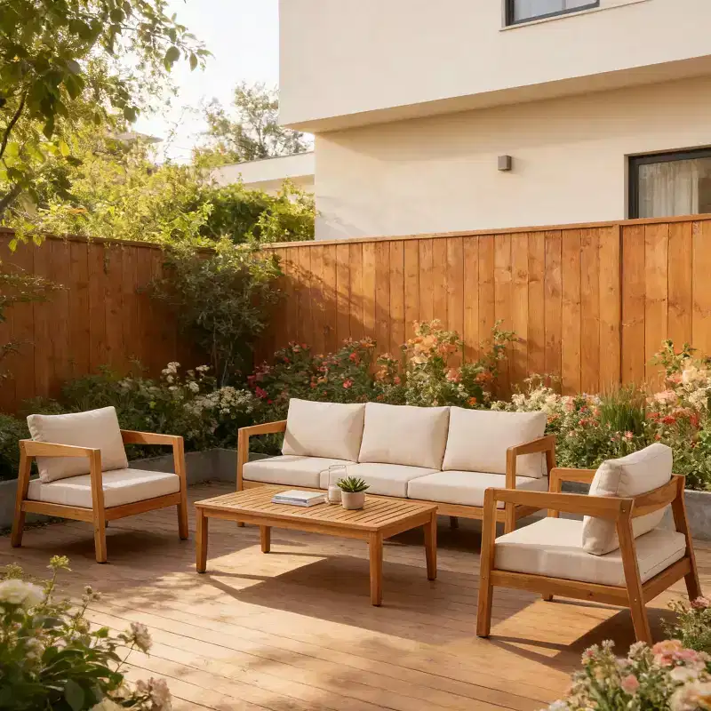 ModernLuxe 4/5-Piece Acacia Wood Patio Furniture Sofa Set, Outdoor Conversation Set with Coffee Table for Porch/Garden/Balcony