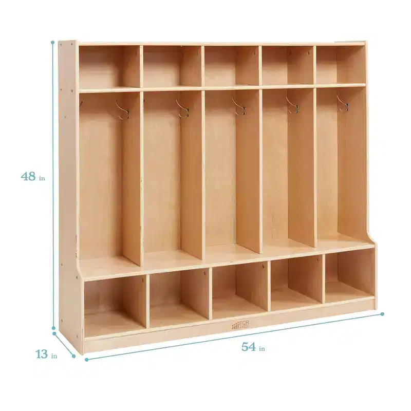 5-Section Kids Coat Locker with Bench & 5 Storage Bins – Birch Wood, GREENGUARD Gold