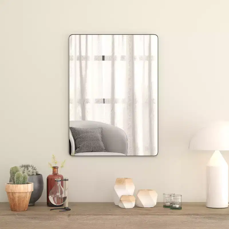 Emma and Oliver Powder Coated Metal Decorative Wall Hanging Mirror with Rounded Corners; Hangs Horizontally or Vertically