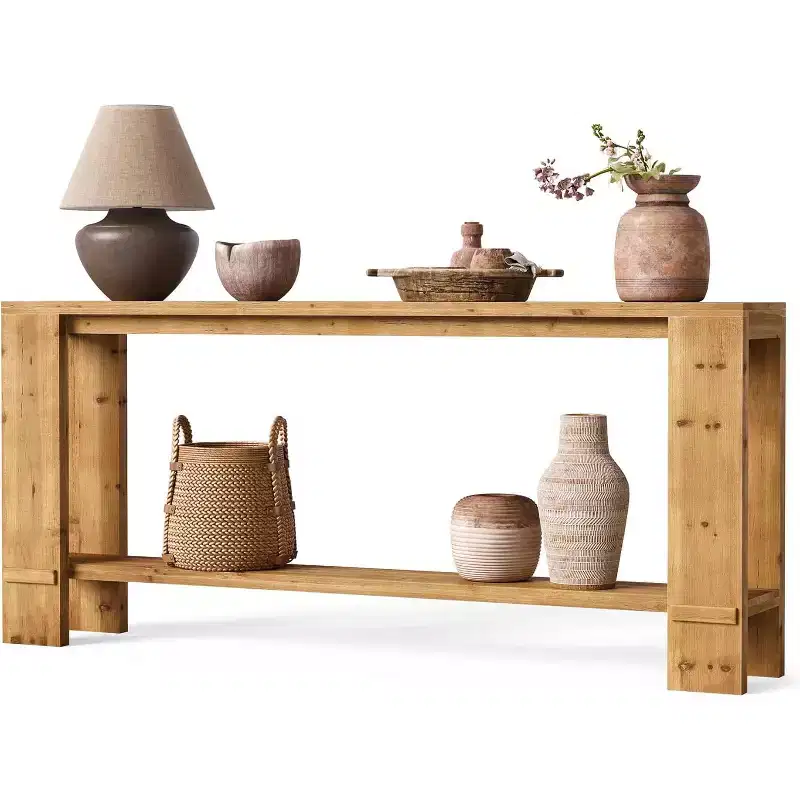 70-Inch Solid Wood Console Table, Farmhouse Sofa Table for Behind Couch, Narrow Entryway Table for Living Room, Hallway, Natural Wood Color