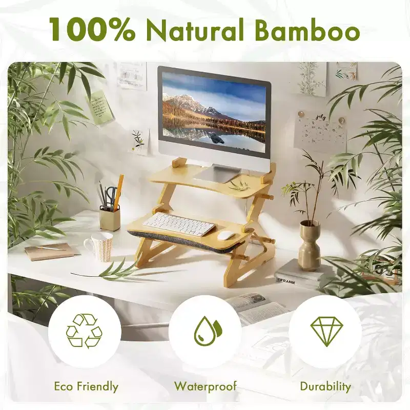 22 Inch Adjustable Bamboo Standing Desk Converter