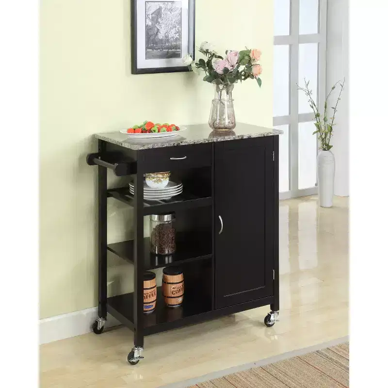 Wood & Marble Finish Top Kitchen Storage Cabinet Cart