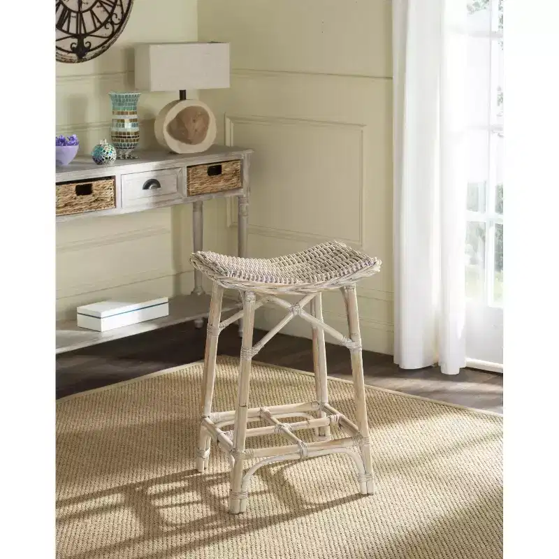 Rayna Wicker Bar Stool - SEA7010 - White Washed - Safavieh