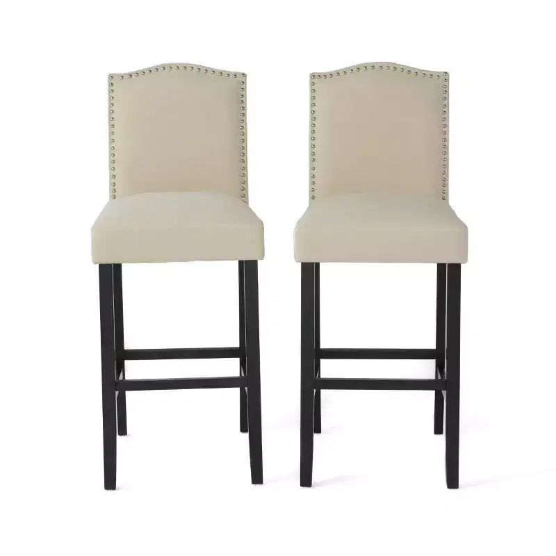 Christopher Knight Home Leona Upholstered Bar Stools with Nailhead Trim and Arched Back (Set of 2)