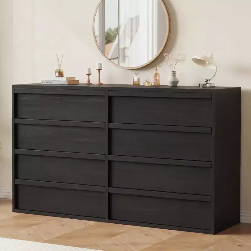 8 Drawer Dresser for Bedroom, 54in Wide Natural Oak 8 Chest of Drawers with Large Storage, Wooden Dresser Organizer for Living Room,Entryway,Nursery