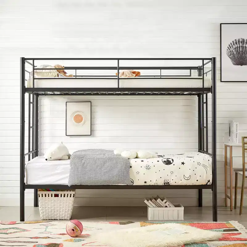 VECELO Metal Bunk Bed Twin Over Twin, Industrial Bunkbeds with Ladder and Full-Length Guardrail