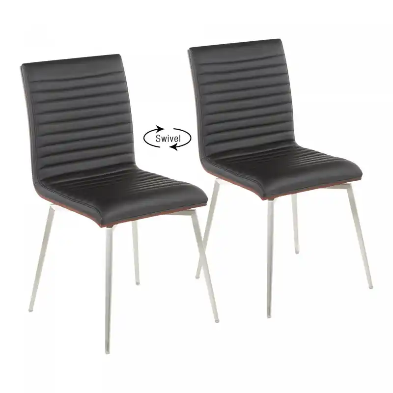 Black Faux Leather Contemporary Dining Accent Chair with Swivel