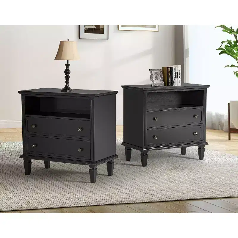 Davide 2 - Drawer Solid Wood end table Transitional end table Set of 2|KARAT HOME