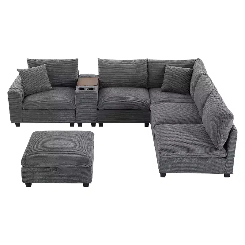 Modern Chenille 4-seat Sectional Sofa with Ottoman, L-Shaped Cloud Couch Set with Throw Pillows