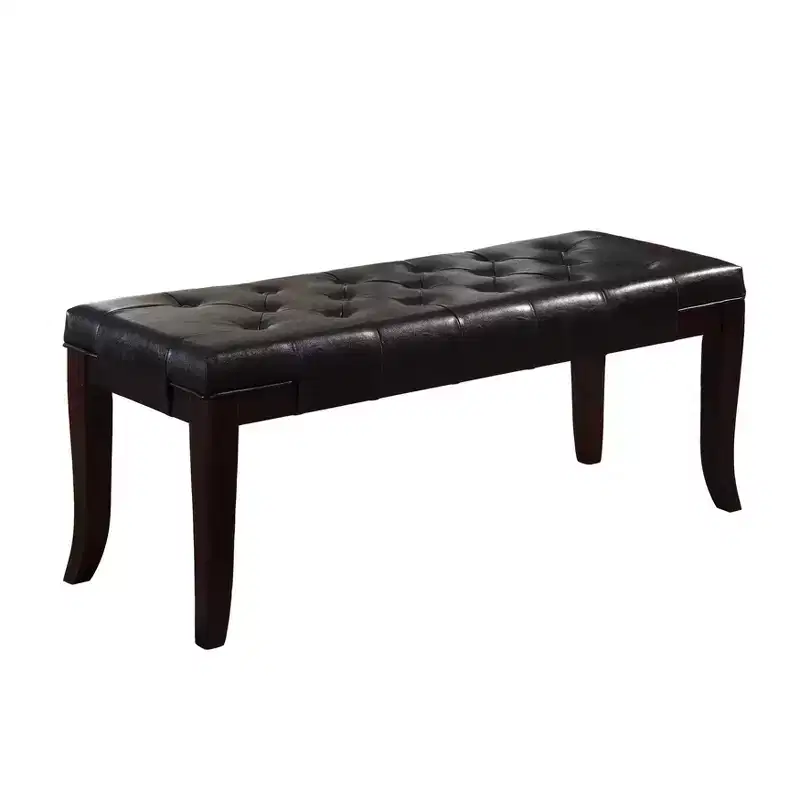 Tufted Faux Leather Ottoman Bench – Espresso Legs, Hardwood Frame, 44 in