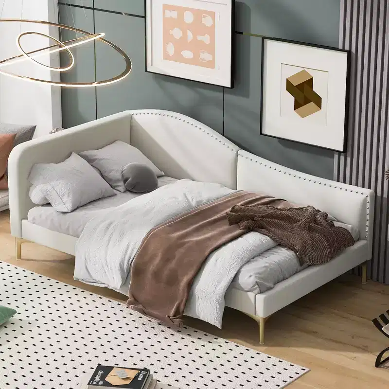 Whisen Twin Size Upholstered Daybed with Headboard and Armrest