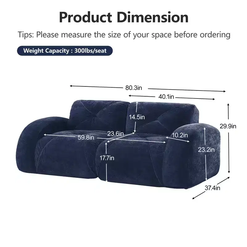 Clihome 2-Seater Tufted Sofa Couches with boneless Sofa,Soft Velvet Fabric,Bottom Anti-Slip Design,32D High Density Sponge,Ergonomic Design Bottom