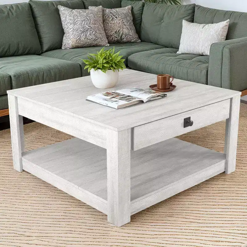 Wood Coffee Table with Drawer Storage 31.5 W 31.5 D 16.3 H