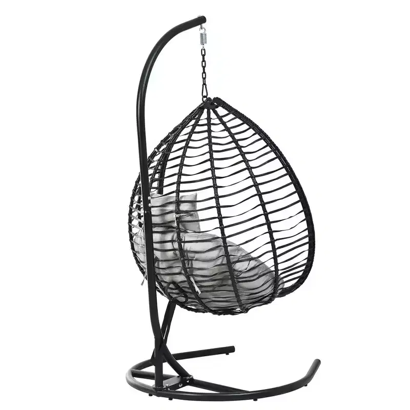 Whisen Hanging Hammock Chair with Stand, Egg Swing Chair with Iron Frame and Cushion & Headrest