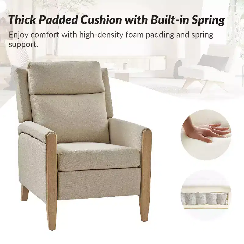 Upholstered Push Back Recliner-BEIGE