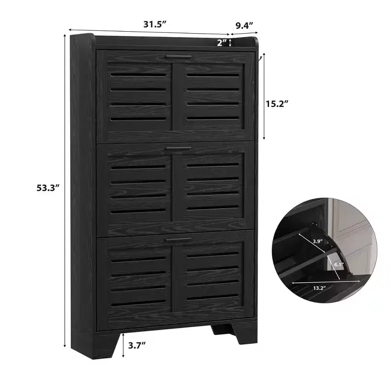 3-Flip Drawer Farmhouse Shoe Cabinet  Hidden Slim Freestanding Shoe Organizer  Space-Saving Storage Rack for Entryway Small Spaces