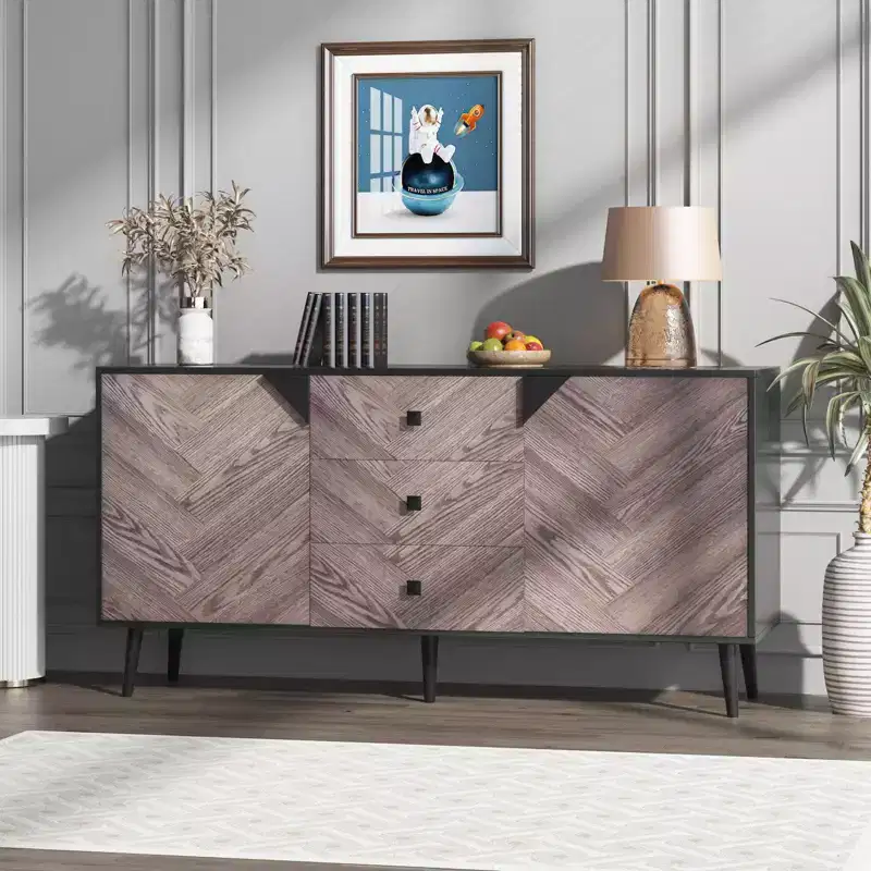Buffet Cabinet Wood Finish Storage Free Standing Accent Cabinet, for Dining Room, Entryway,