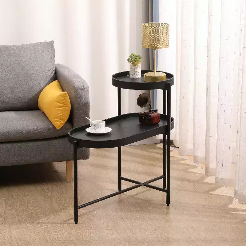 2 Tier Side Table with Storage Shelf, Sturdy Metal Frame Coffee Table for Small Spaces, Slim Nightstand for Couch, Living Room, Bedroom