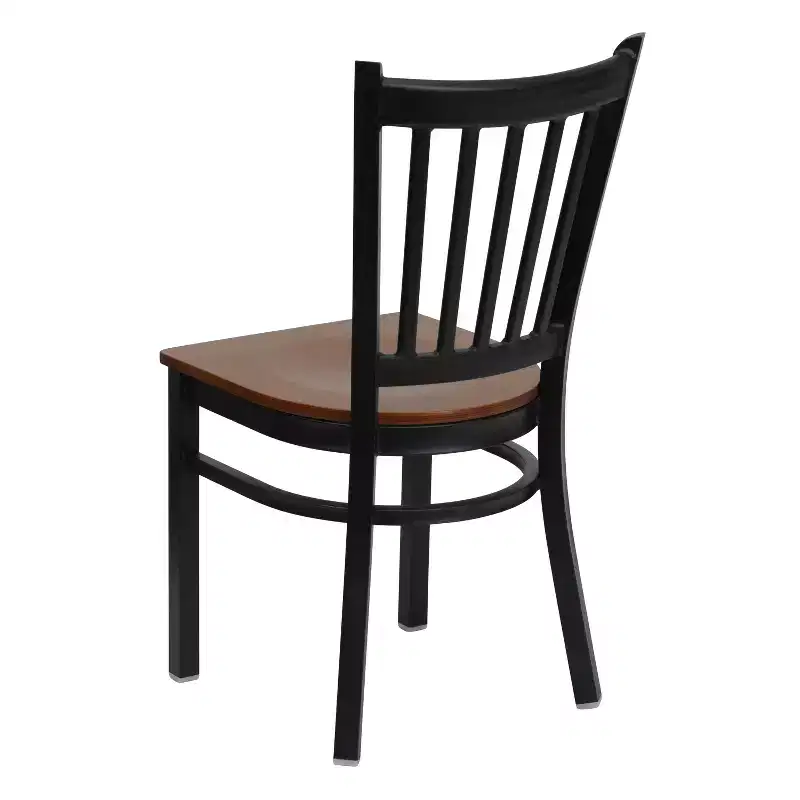 Black Metal Frame Vertical Back Dining Chair – Vinyl or Wood Seat, Seats 1