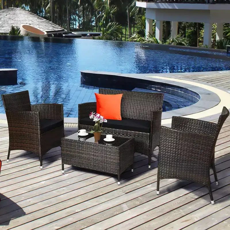 Costway 8PCS Rattan Patio Furniture Set Cushioned Sofa Chair Coffee Table Red\Brown\Turquoise