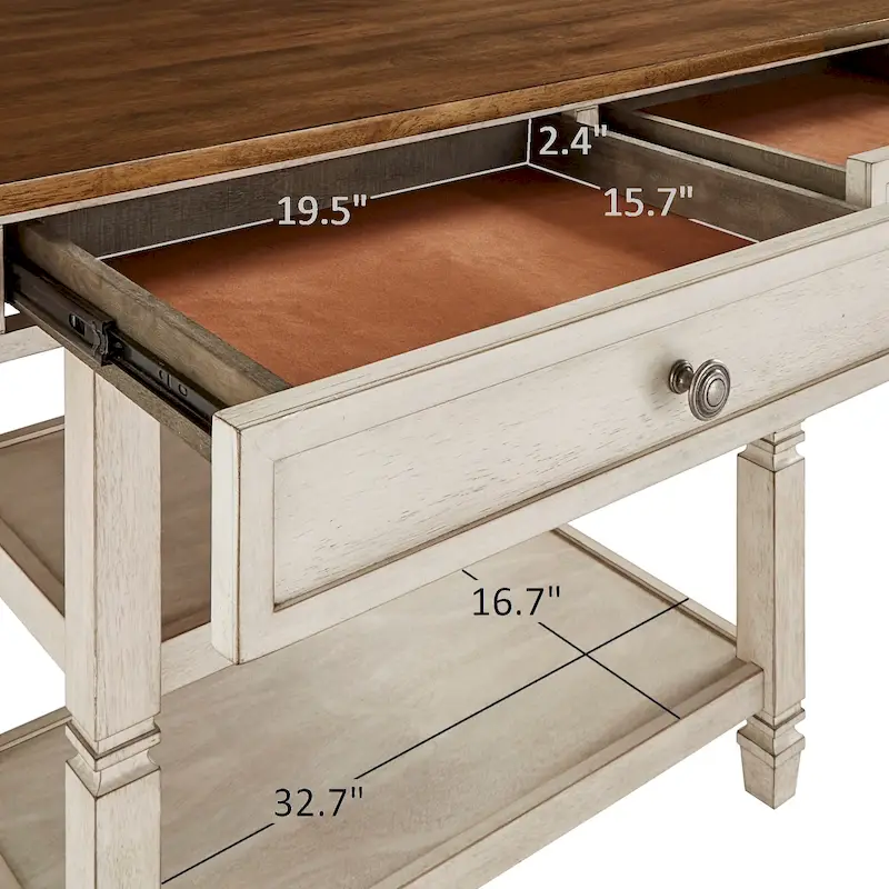 Two-Tone Kitchen Island Buffet with Drawers and Shelves
