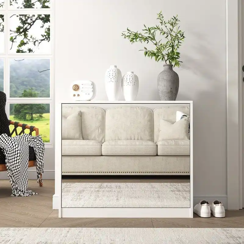 White 2-Drawer Flip-Door Shoe Cabinet, Holds up to 18 Pairs