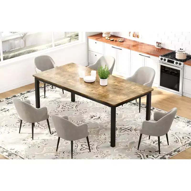 78.7in Industrial Dining Table for 8, Wooden Long Dinner Table with Mortise Tenon Design, Kitchen Table with Sturdy Metal Legs, for Dining Room Office