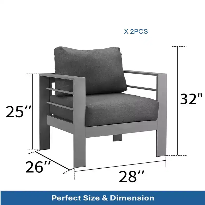 2-Pack 28 All-Weather Aluminum Patio Armchairs with Thick Cushions