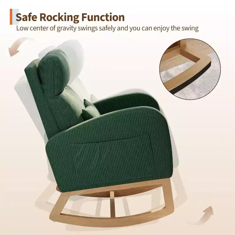 Modern Nursery Glider Rocking Chair with Side Pockets & Pillow – Ergonomic, 300 lb Capacity