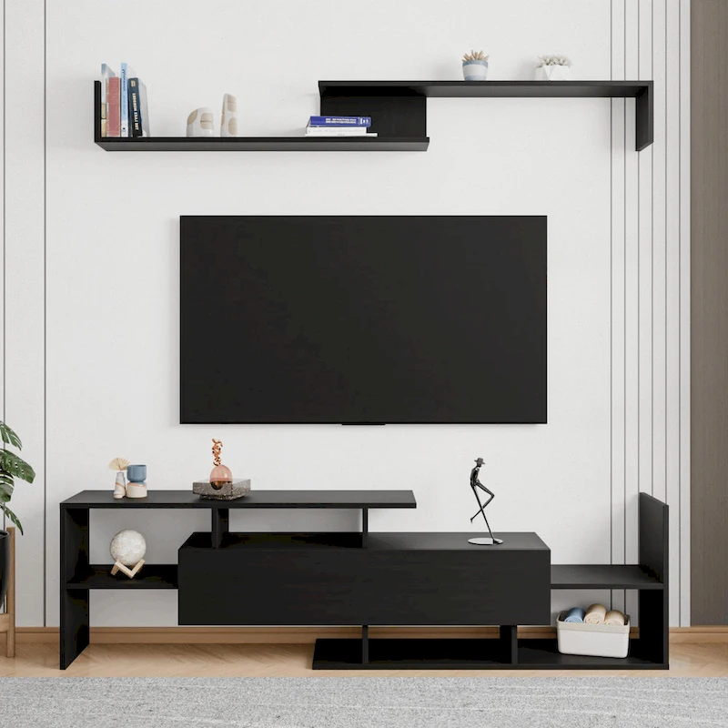 Surrey 60.2 2 Pc 1-Drawer Floating TV Stand Media Console with Open Shelves