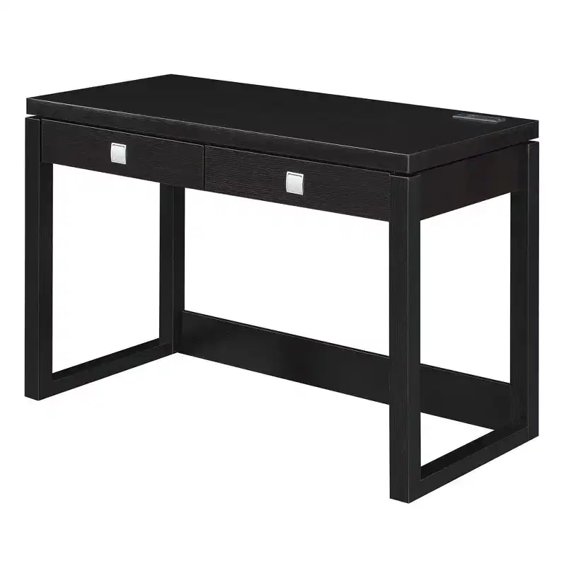2-Drawer Desk with Charging Station, Espresso/Black, MDF, Home Office
