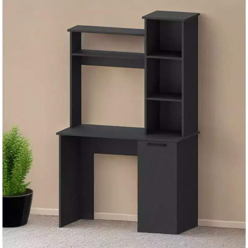 39-Inch Black Computer Desk with Hutch and Bookcase