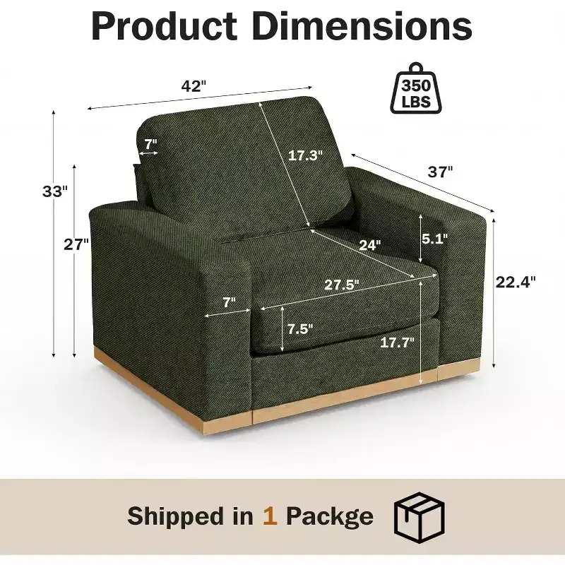 Dyonery Fixed sofa with wooden strips, cotton fabric, light beige color, single person seat, 44 inches