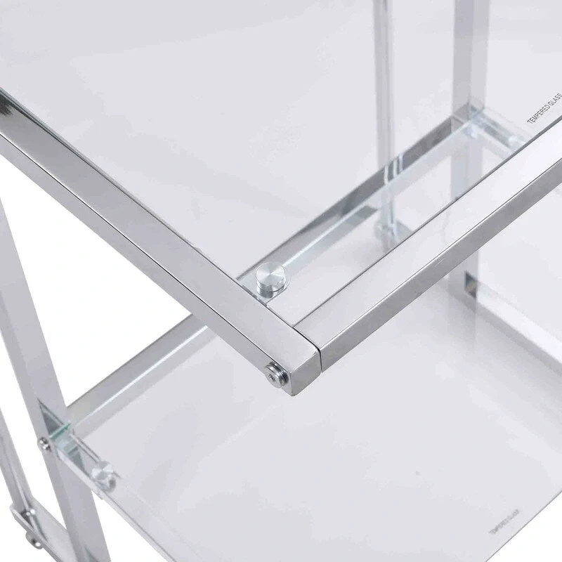 2-Tier End Table with Tempered Glass Shelves & Geometric Metal Frame