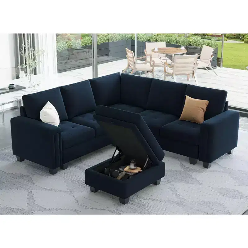 Belffin Modular Velvet Tufted Small Ottoman