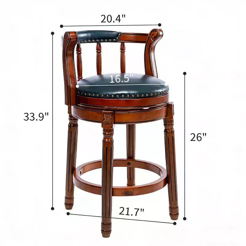 Seat Height 26'' Swivel Leather Wooden Bar Stools, 360 Degree Swivel Bar Height Chair with Backs