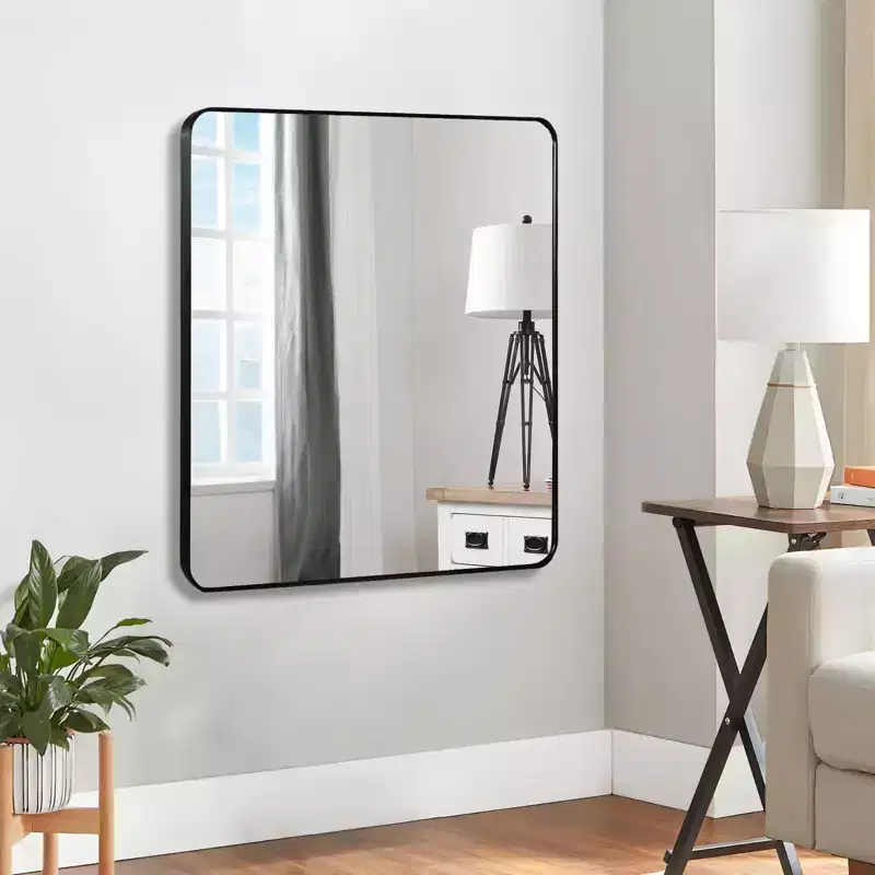 Black Metal Framed Square Bathroom Wall Mirror - Stylish & Durable