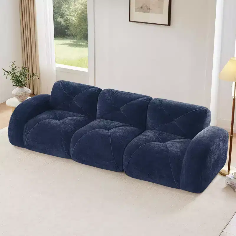 Clihome 110Boneless Sofa With Tufted,Soft Velvet Fabric,Modular Sectional Sofa,32D High Density Sponge,Anti-Slip Design,Ergonomic Design Bottom