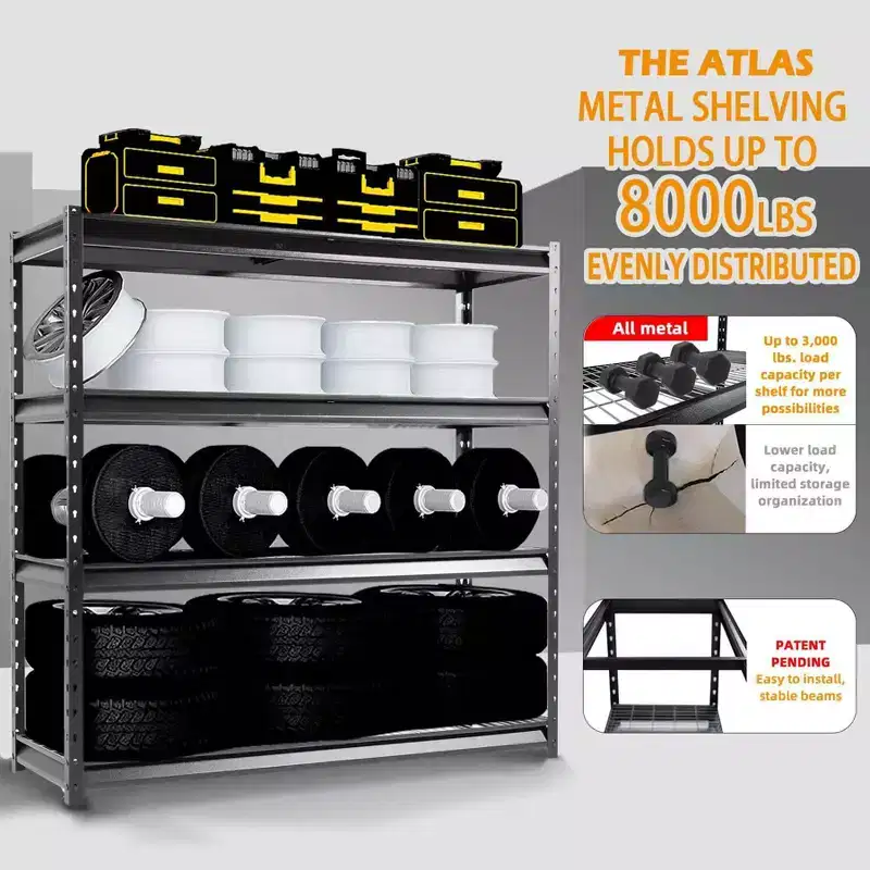 Atlas Shelving 4-Tier 72"x24"x72" Heavy Duty Garage Shelving Load 8000lbs Hammertone: Steel Utility Storage, Adjustable Shelves