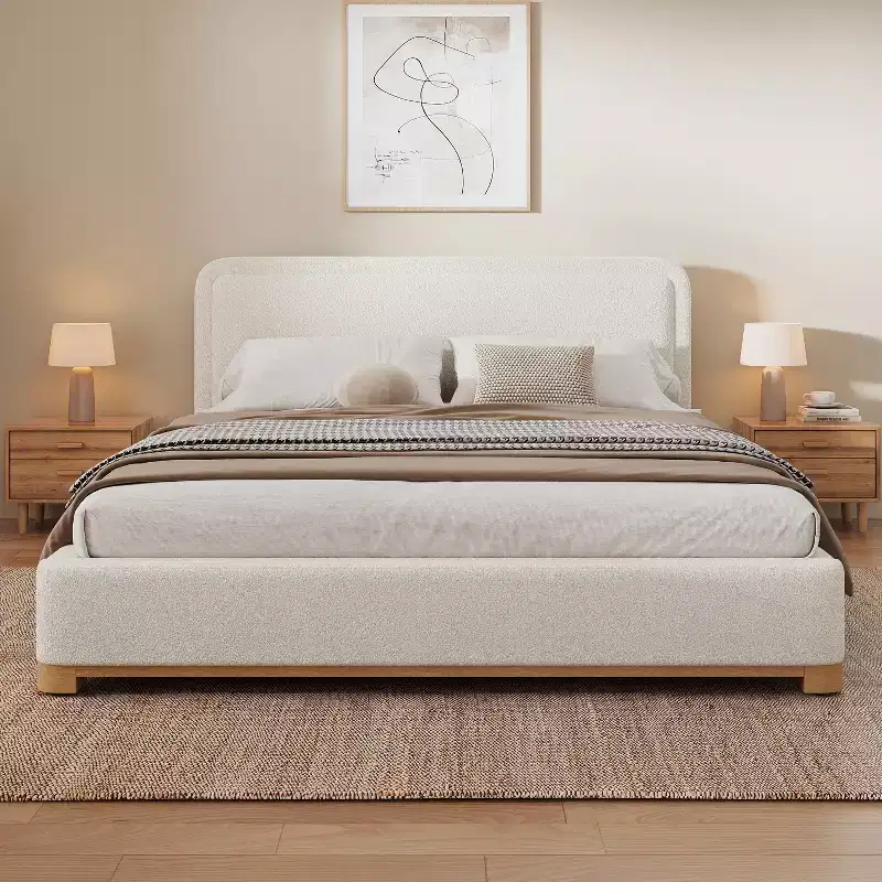 Christopher Knight Home Beau Modern Boucle Upholstered Platform Bed with Curved Headboard