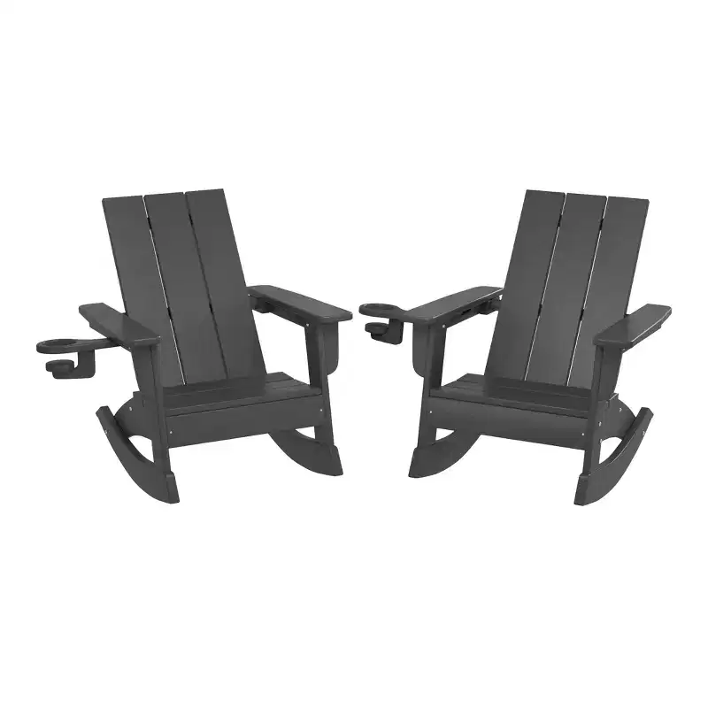 WestinTrends Ashore Outdoor HDPE Plastic Preschool Toddler Modern Adirondack Rocking Chairs (Set of 2)