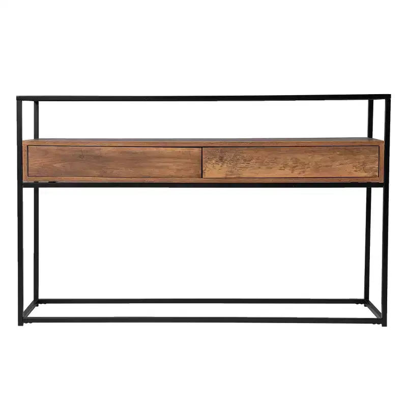 Olivern Glass-Top Console Table with Storage - Brown - SEI