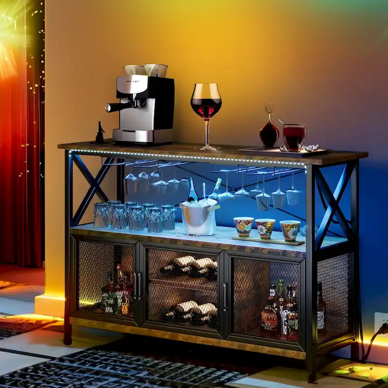 Moasis 55 Wine Bar Cabinet Industrial Coffee Bar Cabinet - 55.1L x 15.7W x 33.4H