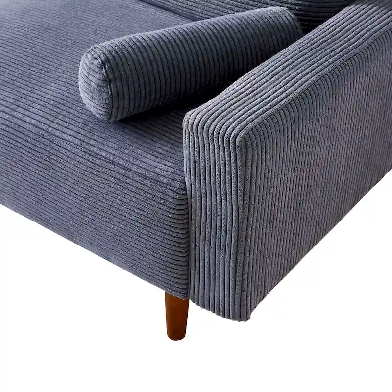 Mid-Century Modern Upholstered Sofa Couch with Rolled Pillows