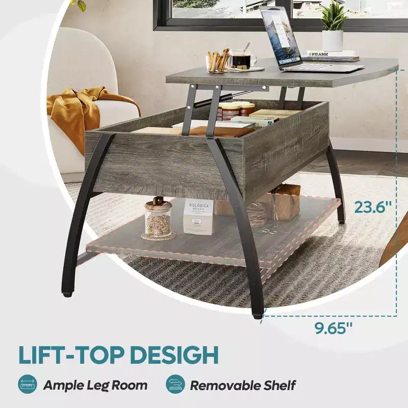 Bestier 42 Lift Top Coffee Table, Wooden Rising Tabletop Oval Center Table for Living Room