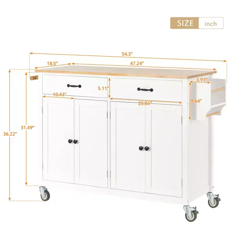 Whisen Modern Wood Kitchen Island with Spice Rack and Drawers