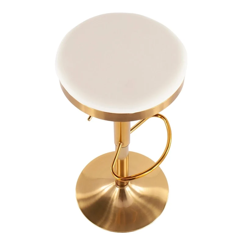 Set of 2 Counter Bar Stools | Gold Steel Frame | White Faux Leather | Adjustable Height
