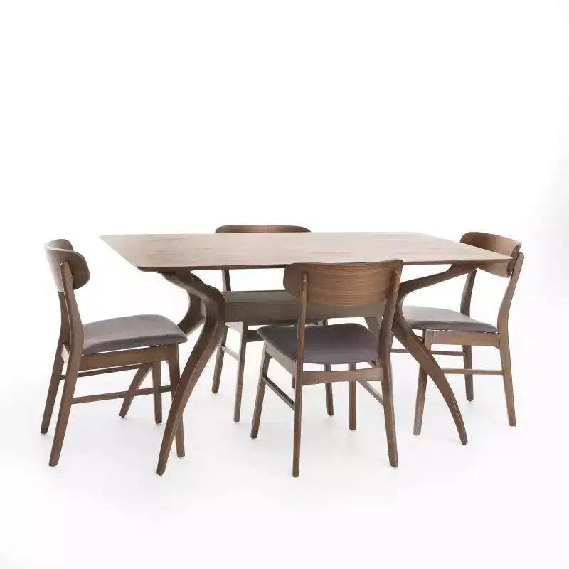 Christopher Knight Home Fausett Mid Century Modern Fabric Upholstered Wood 5 Piece Dining Set