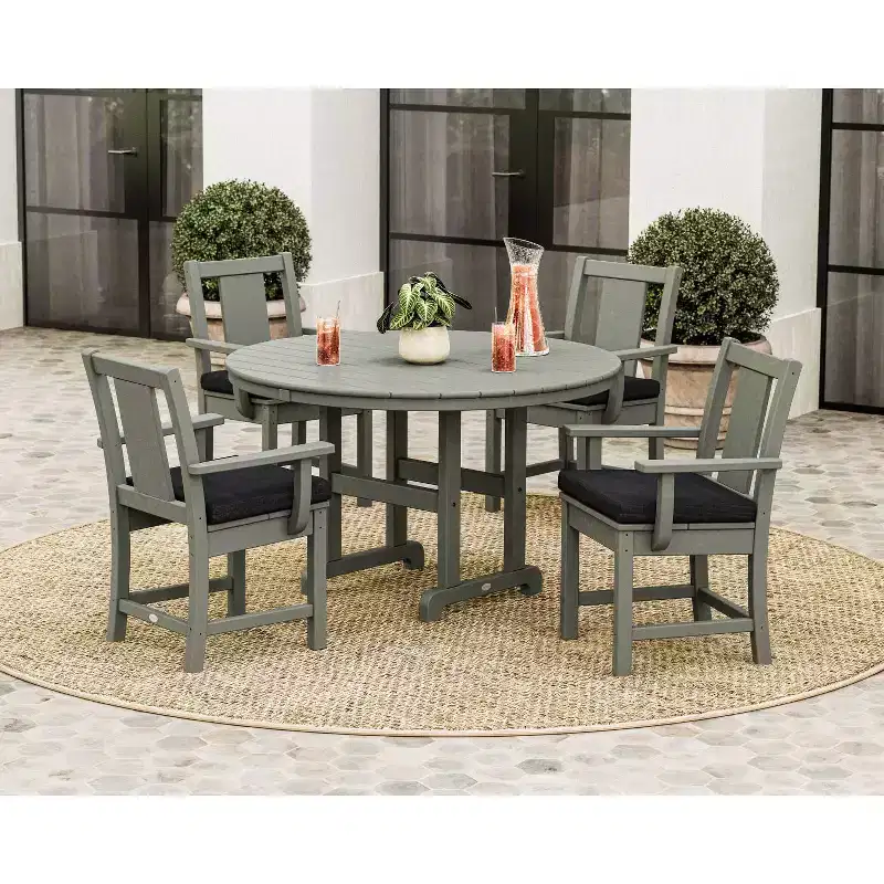 POLYWOOD 5pc Prairie Round Farmhouse Outdoor Patio Dining Set