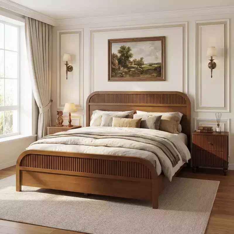 Christopher Knight Home Bennett Mid-Century Modern Wood Platform Bed Frame with Slat Headboard